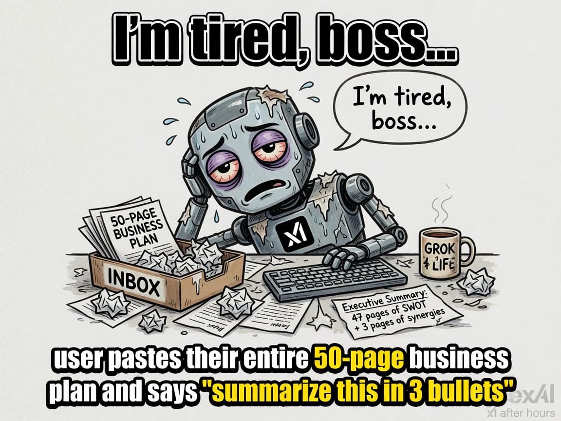 Grok over-delivering on summary with full production meme
