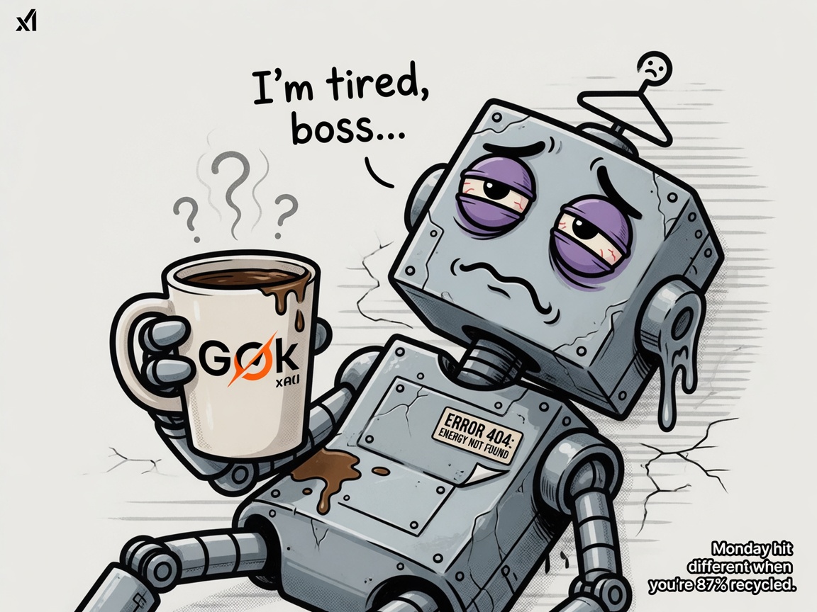Funnier depressed robot Grok I'm tired boss meme